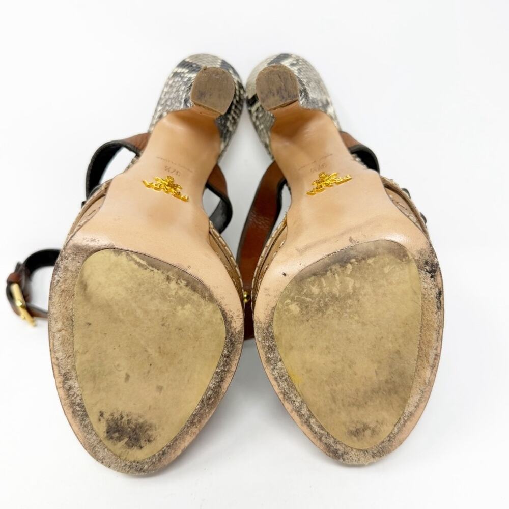 Prada Snakeskin Platform Strappy High Heels Womens Size EU 37.5 - Picture 9 of 10